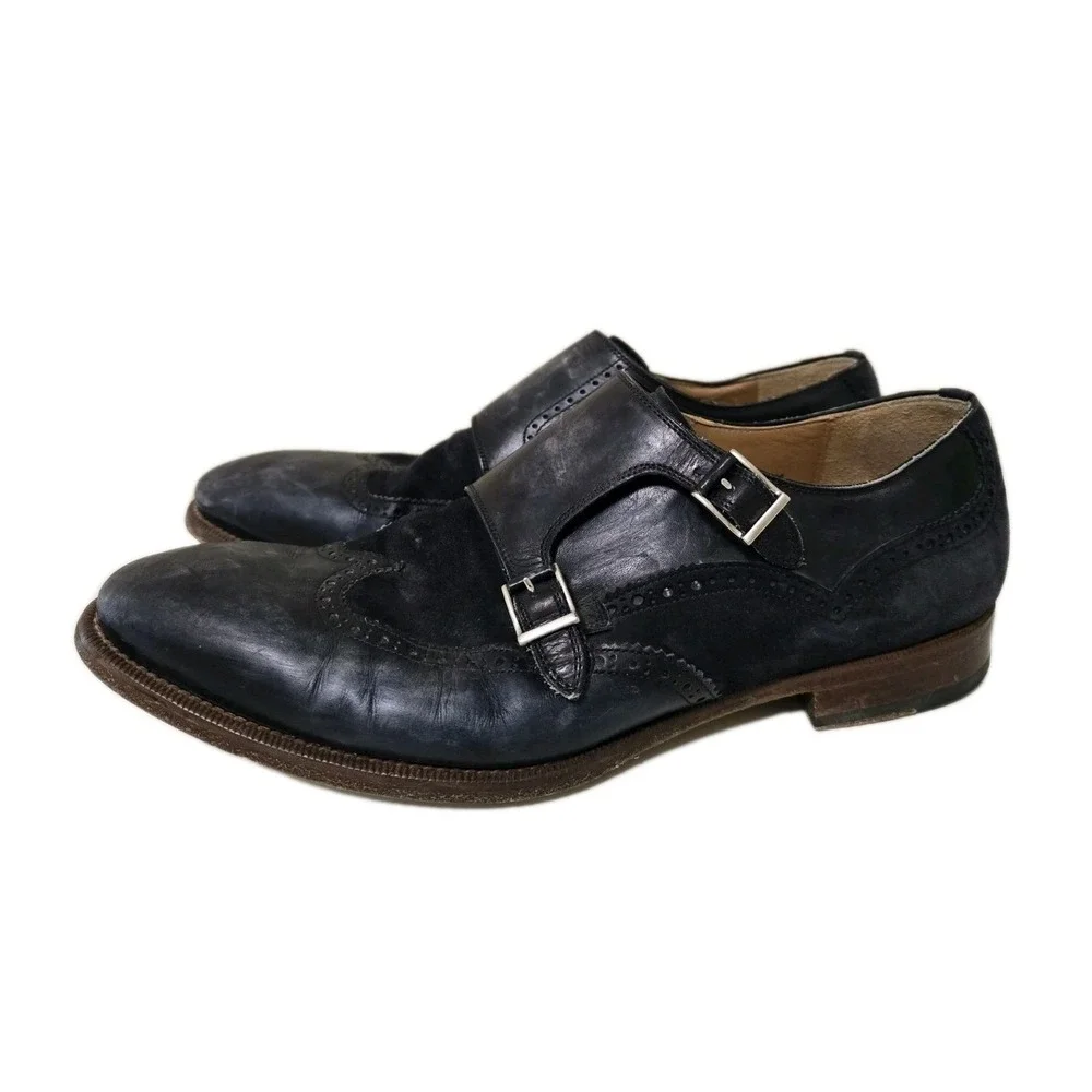 Magnanni Men's Size 10.5 Double Monk Strap Wingtip Shoes Dark Blue